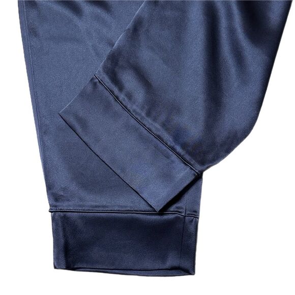 Nanushka Navy Wide Leg Satin Pants High-Waisted Size L - Picture 6 of 8